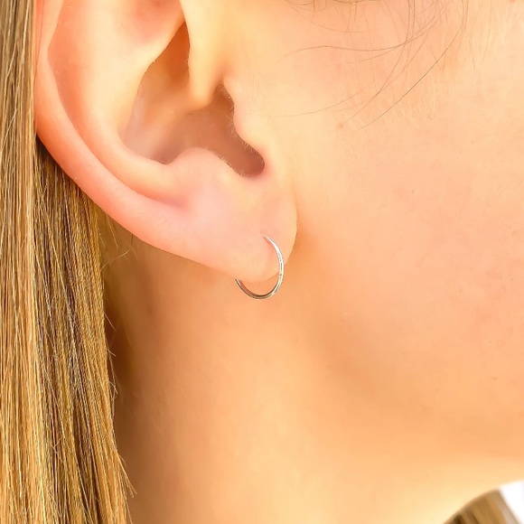 10mm- Sterling silver mini hoops. Endless everyday huggie hoops. Handmade - Picture 2 of 4